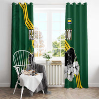 Gabon Window Curtain with Black Panther Graphic and Hibiscus Flower Design in National Colors