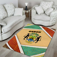 Gabon Area Rug with National Coat of Arms and Tribal Pattern Map Design in Bold Colors