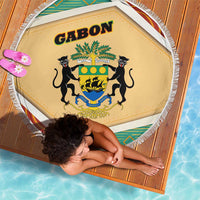 Gabon Beach Blanket with National Coat of Arms and Tribal Pattern Map Design in Bold Colors