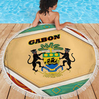 Gabon Beach Blanket with National Coat of Arms and Tribal Pattern Map Design in Bold Colors