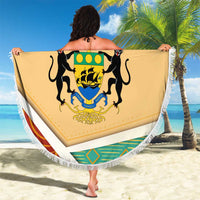 Gabon Beach Blanket with National Coat of Arms and Tribal Pattern Map Design in Bold Colors