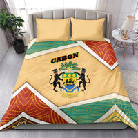 Gabon Bedding Set with National Coat of Arms and Tribal Pattern Map Design in Bold Colors