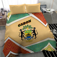 Gabon Bedding Set with National Coat of Arms and Tribal Pattern Map Design in Bold Colors
