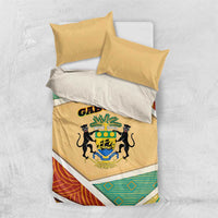 Gabon Bedding Set with National Coat of Arms and Tribal Pattern Map Design in Bold Colors