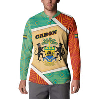Gabon Button Sweatshirt with National Coat of Arms and Tribal Pattern Map Design in Bold Colors