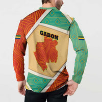 Gabon Button Sweatshirt with National Coat of Arms and Tribal Pattern Map Design in Bold Colors