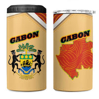 Gabon 4 in 1 Can Cooler Tumbler with National Coat of Arms and Tribal Pattern Map Design in Bold Colors