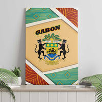 Gabon Canvas Wall Art with National Coat of Arms and Tribal Pattern Map Design in Bold Colors