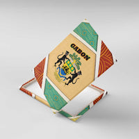 Gabon Canvas Wall Art with National Coat of Arms and Tribal Pattern Map Design in Bold Colors