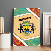 Gabon Canvas Wall Art with National Coat of Arms and Tribal Pattern Map Design in Bold Colors