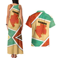 Gabon Couples Matching Tank Maxi Dress and Hawaiian Shirt with National Coat of Arms and Tribal Pattern Map Design in Bold Colors