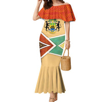Gabon Family Matching Mermaid Dress and Hawaiian Shirt with National Coat of Arms and Tribal Pattern Map Design in Bold Colors