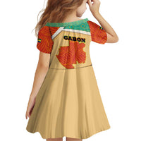 Gabon Family Matching Off Shoulder Maxi Dress and Hawaiian Shirt with National Coat of Arms and Tribal Pattern Map Design in Bold Colors