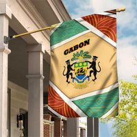 Gabon Garden Flag with National Coat of Arms and Tribal Pattern Map Design in Bold Colors