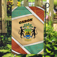 Gabon Garden Flag with National Coat of Arms and Tribal Pattern Map Design in Bold Colors