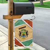 Gabon Garden Flag with National Coat of Arms and Tribal Pattern Map Design in Bold Colors
