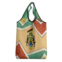 Gabon Grocery Bag with National Coat of Arms and Tribal Pattern Map Design in Bold Colors
