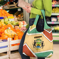 Gabon Grocery Bag with National Coat of Arms and Tribal Pattern Map Design in Bold Colors