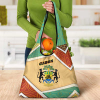 Gabon Grocery Bag with National Coat of Arms and Tribal Pattern Map Design in Bold Colors