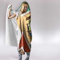 Gabon Hooded Blanket with National Coat of Arms and Tribal Pattern Map Design in Bold Colors