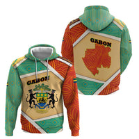 Gabon Hoodie with National Coat of Arms and Tribal Pattern Map Design in Bold Colors