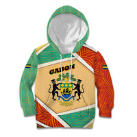 Gabon Kid Hoodie with National Coat of Arms and Tribal Pattern Map Design in Bold Colors