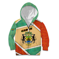 Gabon Kid Hoodie with National Coat of Arms and Tribal Pattern Map Design in Bold Colors