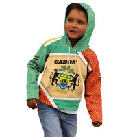 Gabon Kid Hoodie with National Coat of Arms and Tribal Pattern Map Design in Bold Colors