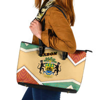 Gabon Leather Tote Bag with National Coat of Arms and Tribal Pattern Map Design in Bold Colors