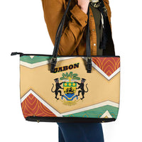 Gabon Leather Tote Bag with National Coat of Arms and Tribal Pattern Map Design in Bold Colors