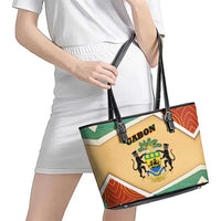 Gabon Leather Tote Bag with National Coat of Arms and Tribal Pattern Map Design in Bold Colors