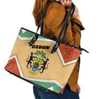 Gabon Leather Tote Bag with National Coat of Arms and Tribal Pattern Map Design in Bold Colors