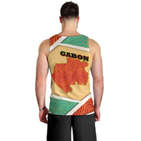 Gabon Men Tank Top with National Coat of Arms and Tribal Pattern Map Design in Bold Colors