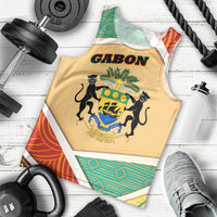 Gabon Men Tank Top with National Coat of Arms and Tribal Pattern Map Design in Bold Colors