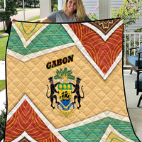 Gabon Quilt with National Coat of Arms and Tribal Pattern Map Design in Bold Colors