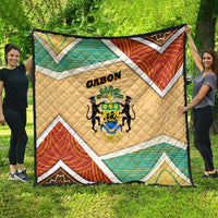 Gabon Quilt with National Coat of Arms and Tribal Pattern Map Design in Bold Colors