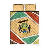 Gabon Quilt Bed Set with National Coat of Arms and Tribal Pattern Map Design in Bold Colors