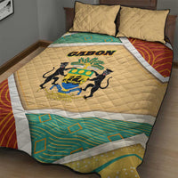 Gabon Quilt Bed Set with National Coat of Arms and Tribal Pattern Map Design in Bold Colors