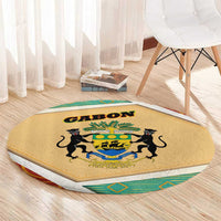 Gabon Round Carpet with National Coat of Arms and Tribal Pattern Map Design in Bold Colors