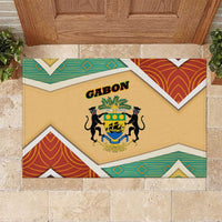 Gabon Rubber Doormat with National Coat of Arms and Tribal Pattern Map Design in Bold Colors