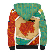 Gabon Sherpa Hoodie with National Coat of Arms and Tribal Pattern Map Design in Bold Colors