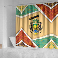 Gabon Shower Curtain with National Coat of Arms and Tribal Pattern Map Design in Bold Colors