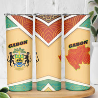 Gabon Skinny Tumbler with National Coat of Arms and Tribal Pattern Map Design in Bold Colors