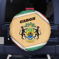 Gabon Spare Tire Cover with National Coat of Arms and Tribal Pattern Map Design in Bold Colors