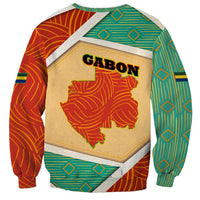 Gabon Sweatshirt with National Coat of Arms and Tribal Pattern Map Design in Bold Colors