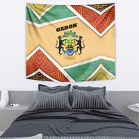 Gabon Tapestry with National Coat of Arms and Tribal Pattern Map Design in Bold Colors