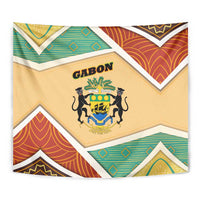 Gabon Tapestry with National Coat of Arms and Tribal Pattern Map Design in Bold Colors
