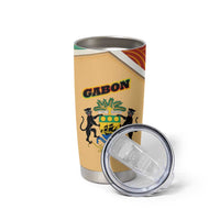 Gabon Tumbler Cup with National Coat of Arms and Tribal Pattern Map Design in Bold Colors