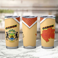 Gabon Tumbler Cup with National Coat of Arms and Tribal Pattern Map Design in Bold Colors