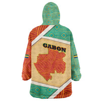Gabon Wearable Blanket Hoodie with National Coat of Arms and Tribal Pattern Map Design in Bold Colors